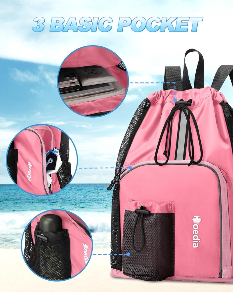 Hoedia Mesh Swim Bag Drawstring Backpack Beach Backpack for Swimming, Pool, Gym, and Workout Gear - Image 5